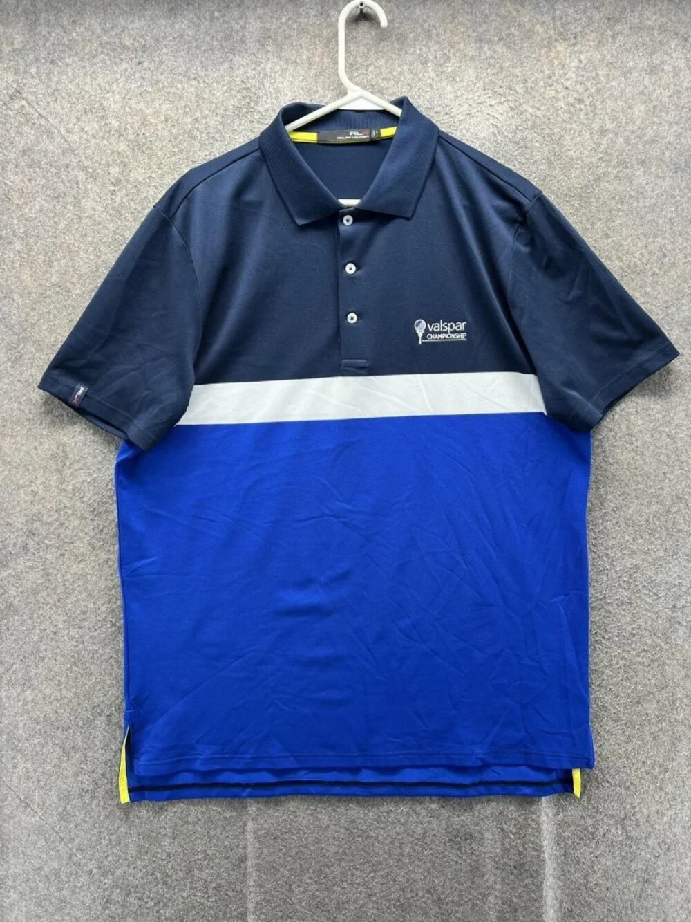 RLX Ralph Lauren Polo Shirt Men Large Blue Colorblock Valspar Championship Golf
